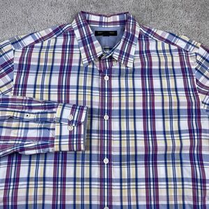 Banana‎ Republic Shirt Mens Large Purple Plaid Soft Wash Button Up Business